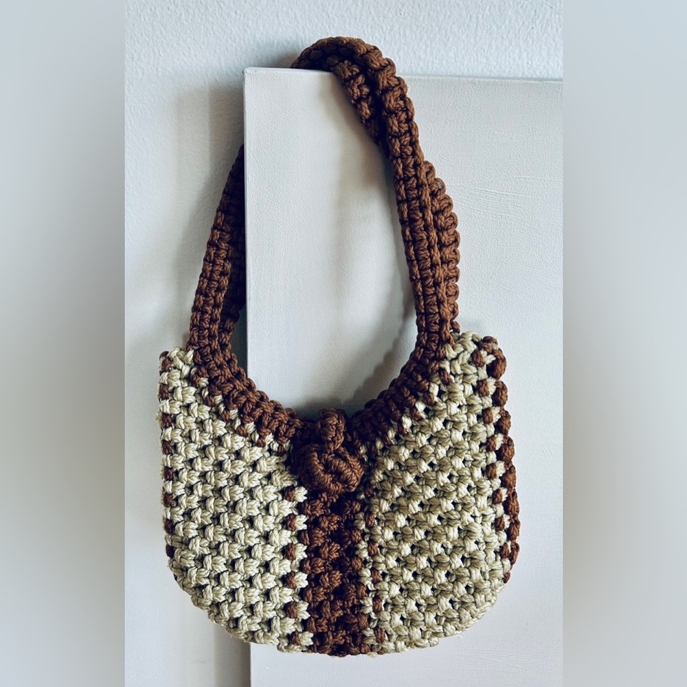 Handcrafted Brown and Cream Crochet Bag